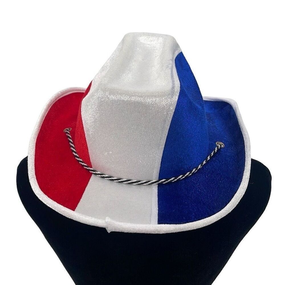 Cowboy Hat Red White and Blue with neck‎ cord One Size Patriotic 4th of July